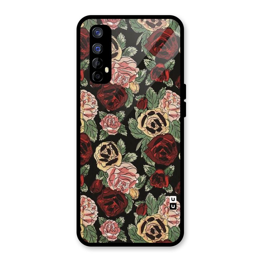 Dark Pastel Flowers Glass Back Case for Realme 7