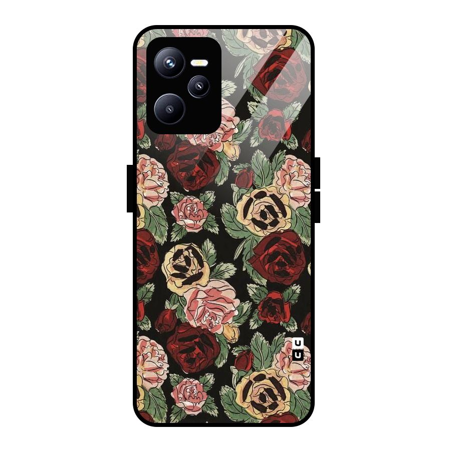 Dark Pastel Flowers Glass Back Case for Realme C35