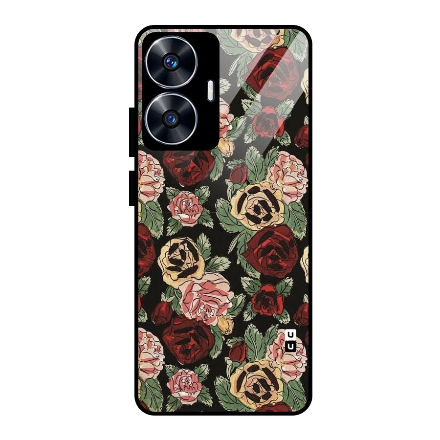 Dark Pastel Flowers Glass Back Case for Realme Narzo N55