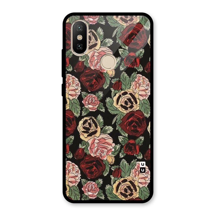 Dark Pastel Flowers Glass Back Case for Redmi A2