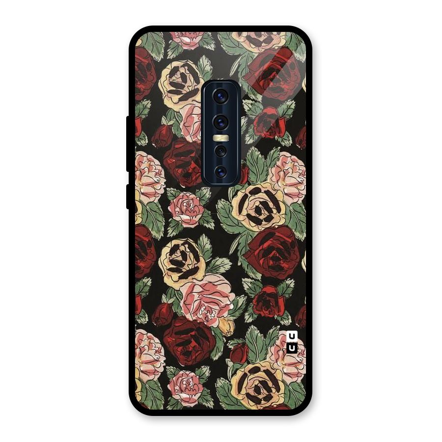Dark Pastel Flowers Glass Back Case for Vivo V17 Pro