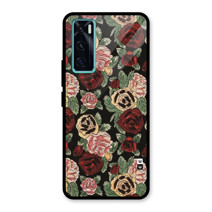 Dark Pastel Flowers Glass Back Case for Vivo V20 SE
