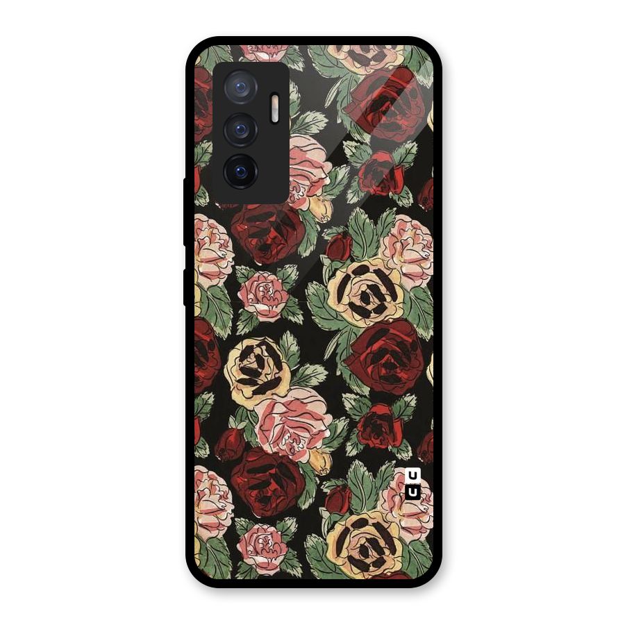 Dark Pastel Flowers Glass Back Case for Vivo V23e