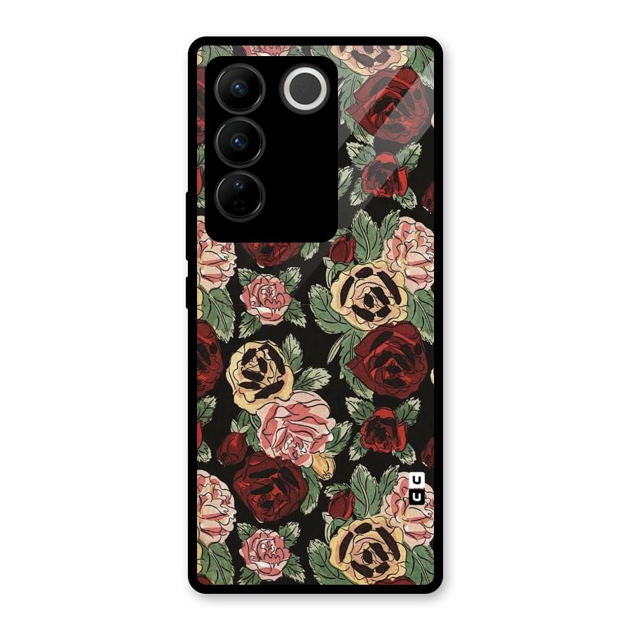 Dark Pastel Flowers Glass Back Case for Vivo V27 Pro