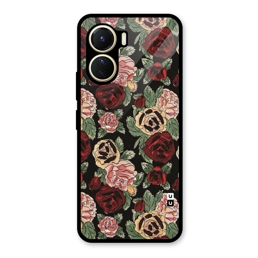 Dark Pastel Flowers Glass Back Case for Vivo Y16