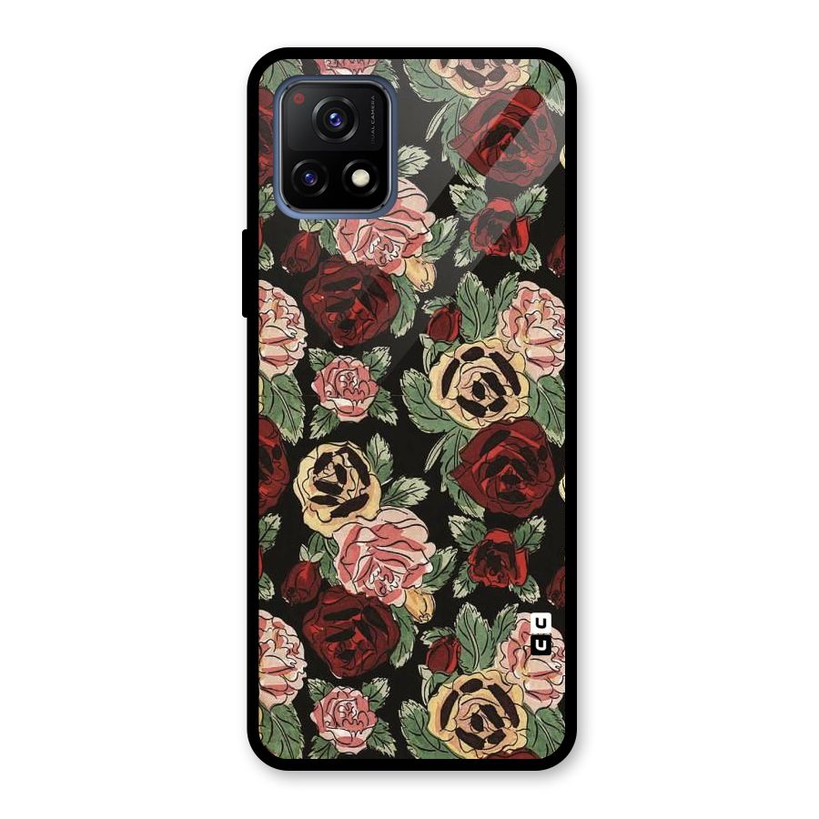 Dark Pastel Flowers Glass Back Case for Vivo Y72 5G