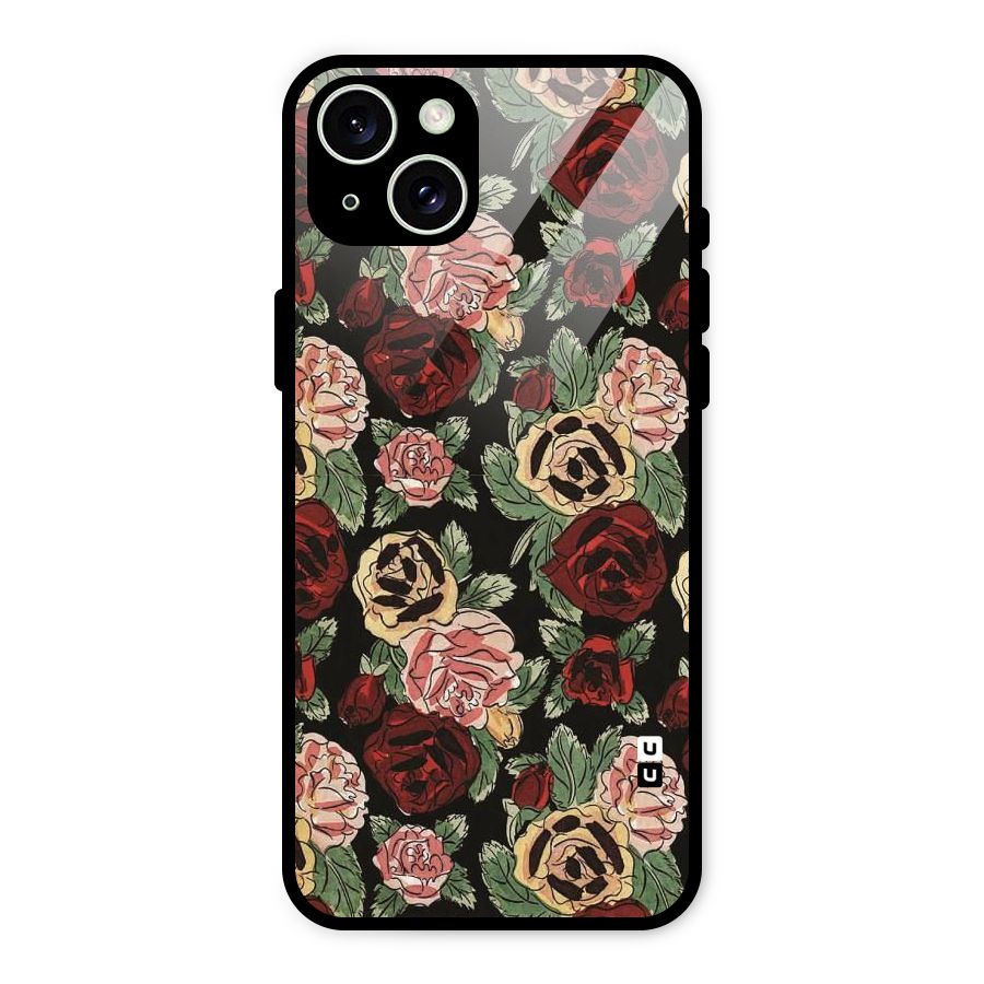Dark Pastel Flowers Glass Back Case for iPhone 15 Plus
