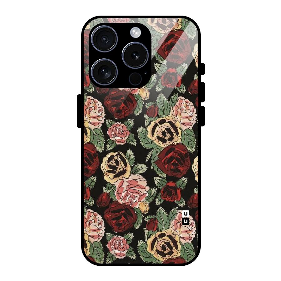 Dark Pastel Flowers Glass Back Case for iPhone 15 Pro