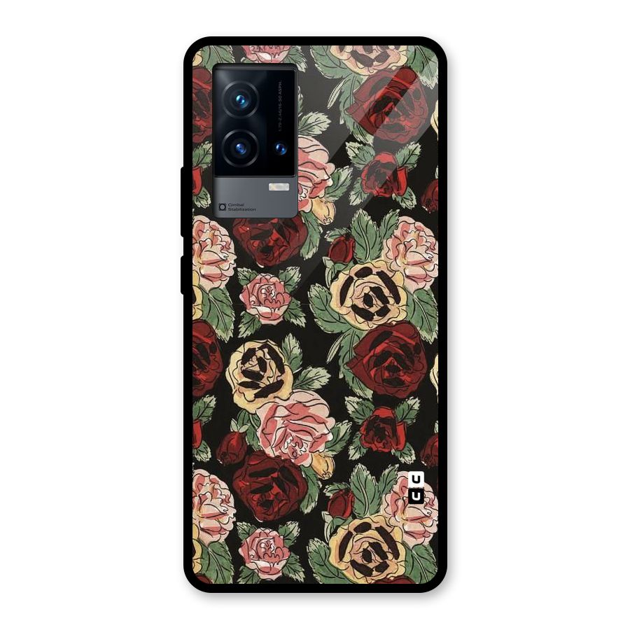 Dark Pastel Flowers Glass Back Case for iQOO 9 5G