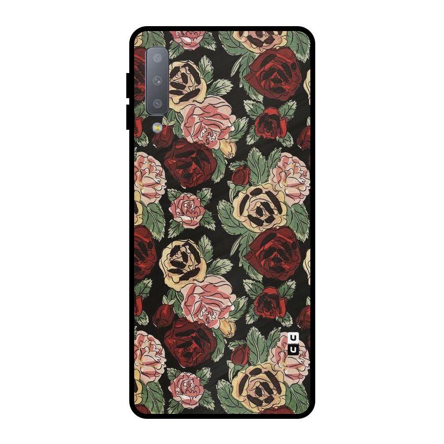 Dark Pastel Flowers Metal Back Case for Galaxy A7 (2018)