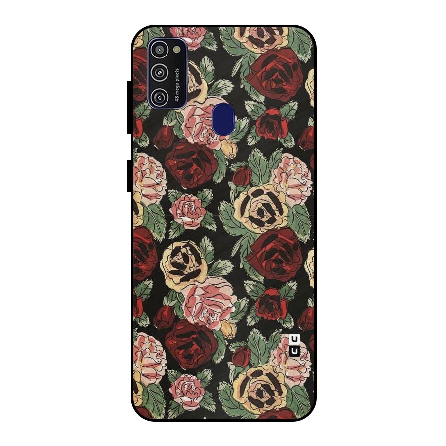 Dark Pastel Flowers Metal Back Case for Galaxy M30s