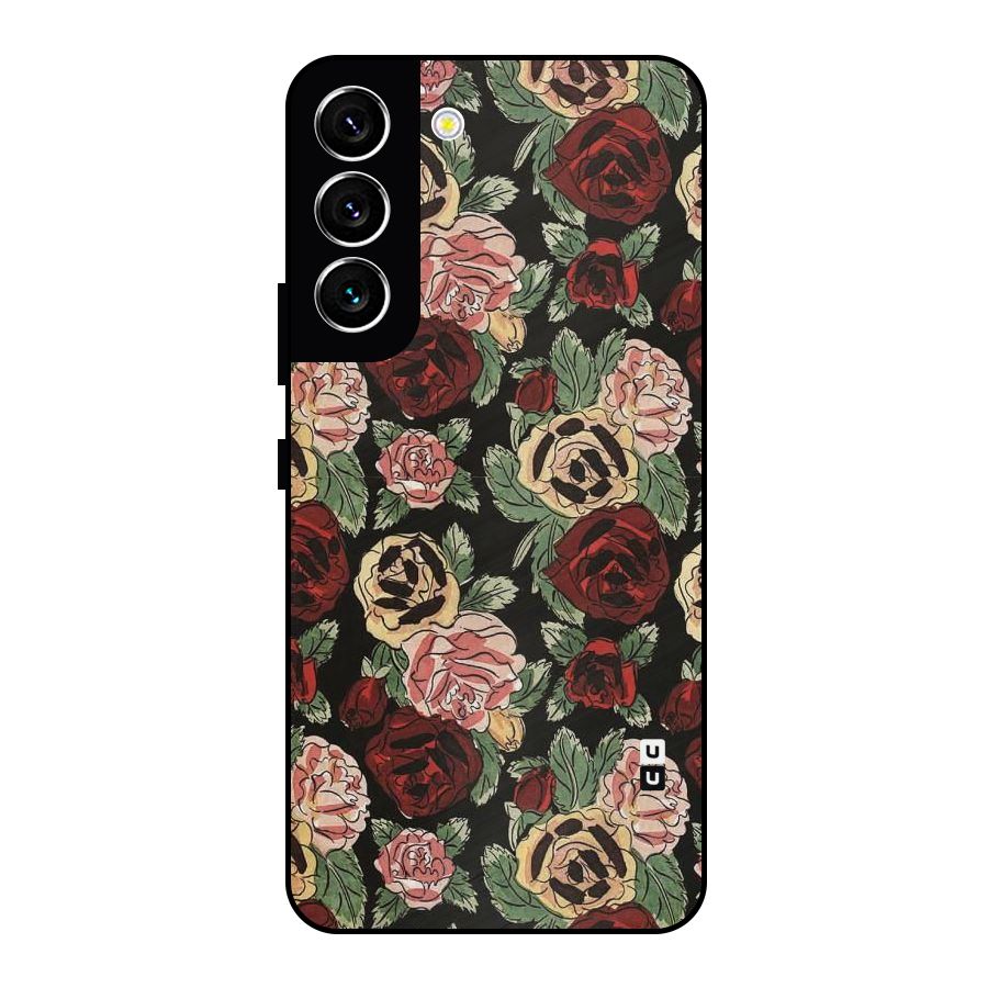 Dark Pastel Flowers Metal Back Case for Galaxy S22 5G