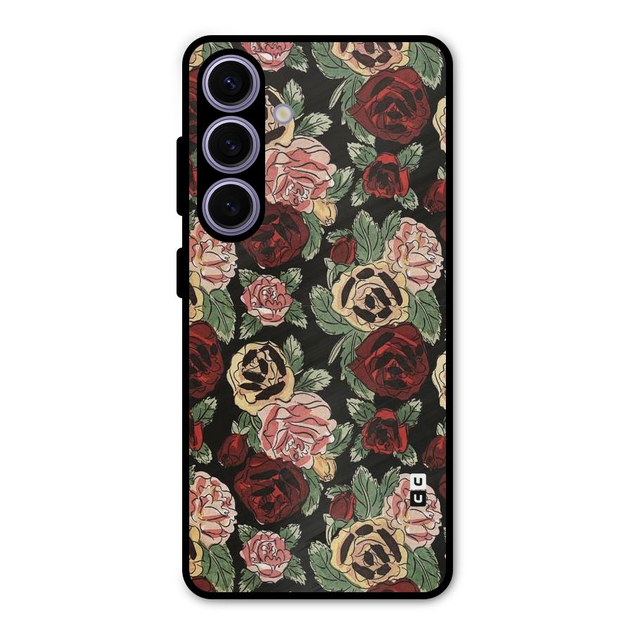 Dark Pastel Flowers Metal Back Case for Galaxy S24
