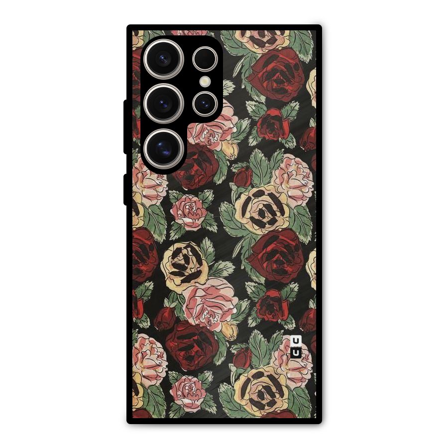 Dark Pastel Flowers Metal Back Case for Galaxy S24 Ultra