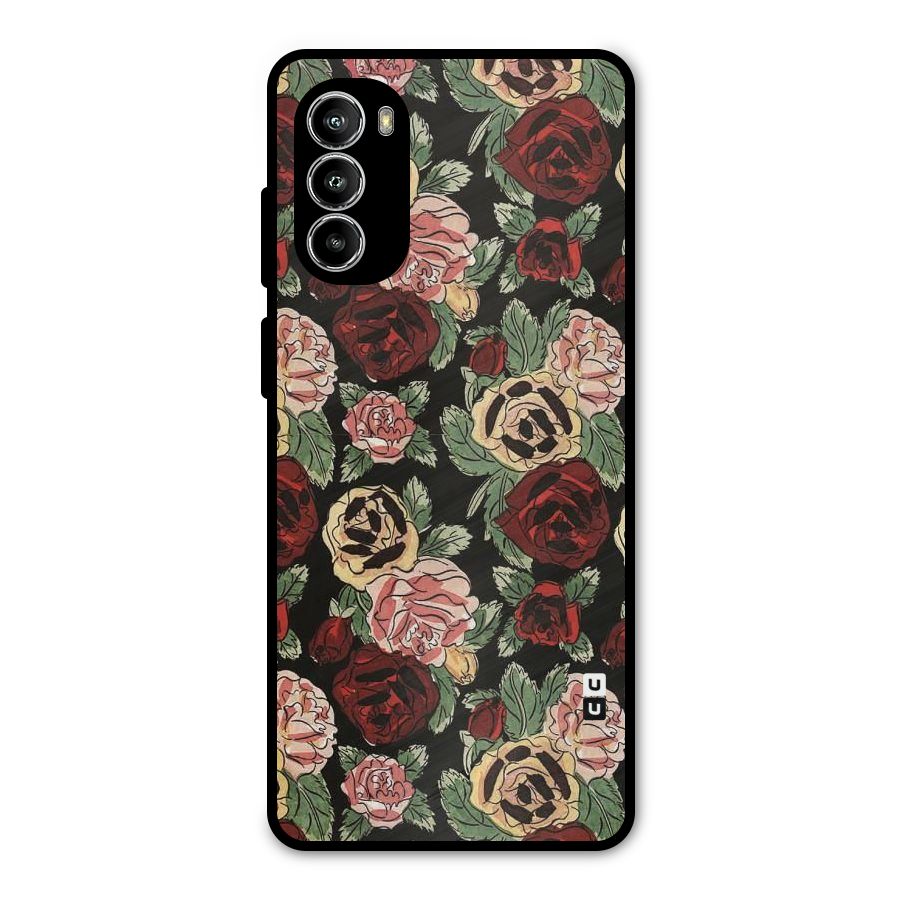 Dark Pastel Flowers Metal Back Case for Moto G52