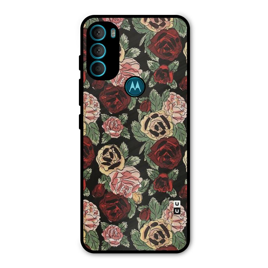 Dark Pastel Flowers Metal Back Case for Moto G71 5G