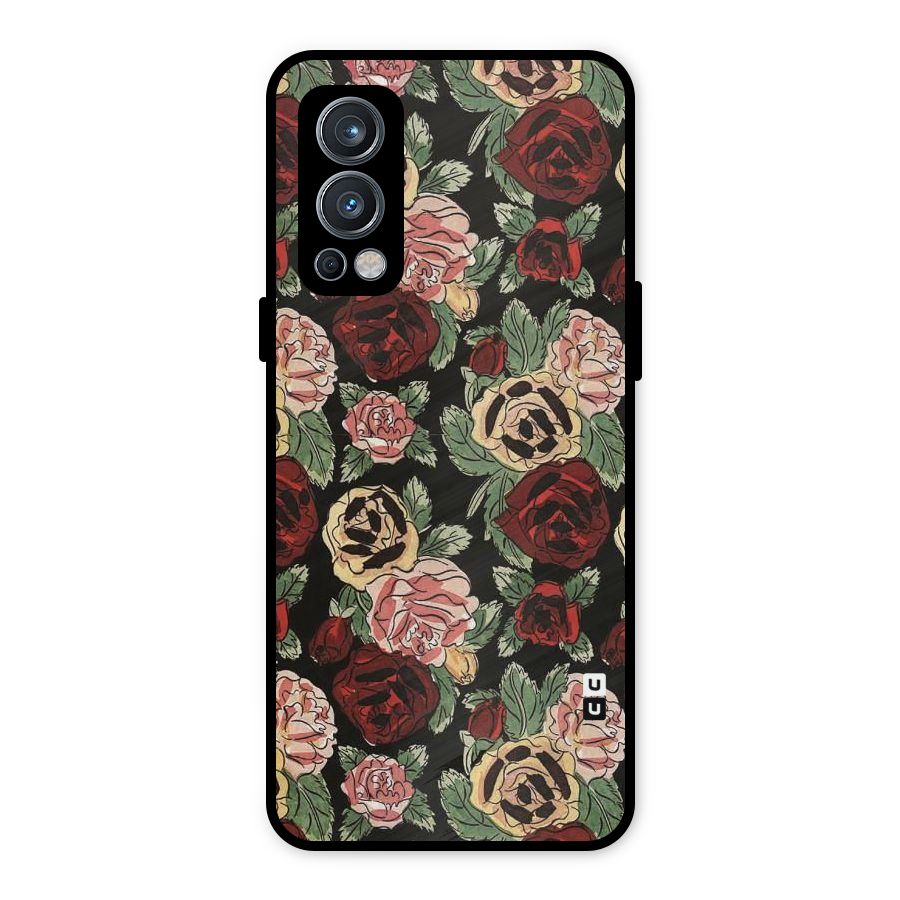 Dark Pastel Flowers Metal Back Case for OnePlus Nord 2 5G