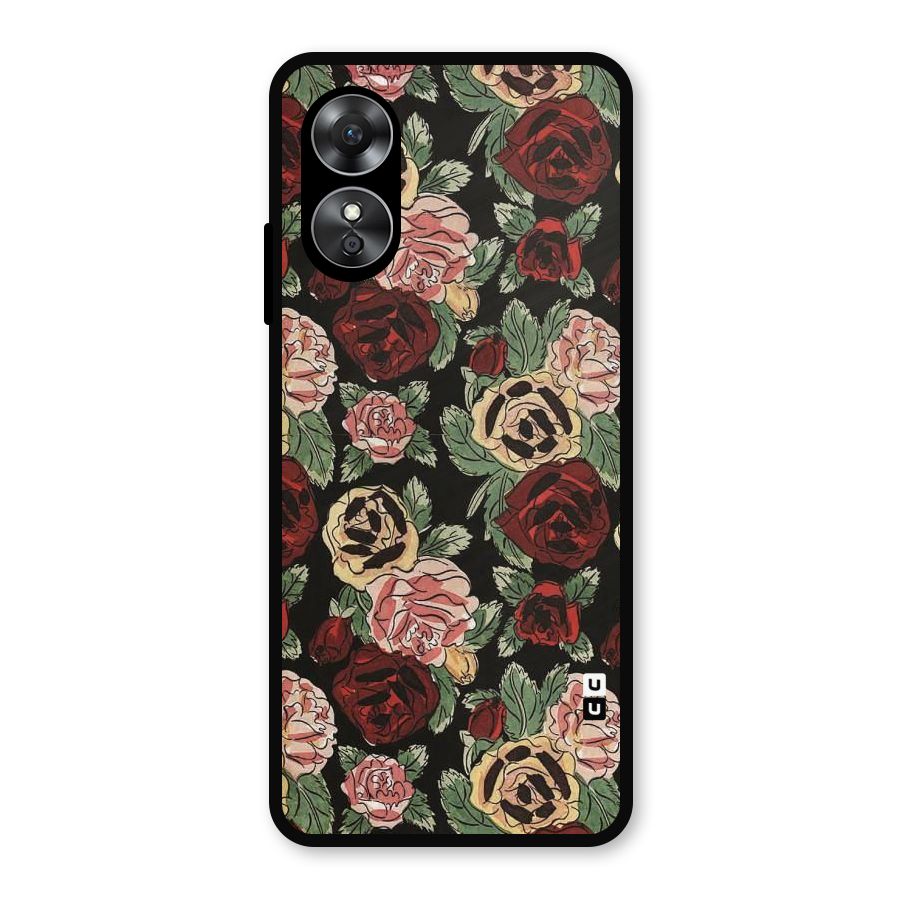 Dark Pastel Flowers Metal Back Case for Oppo A17