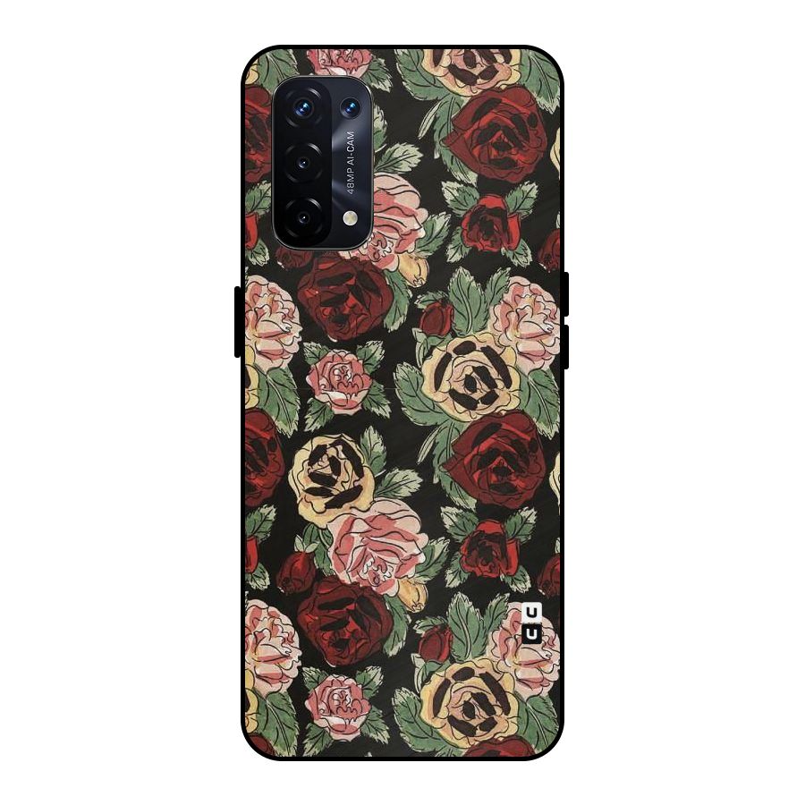 Dark Pastel Flowers Metal Back Case for Oppo A74 5G