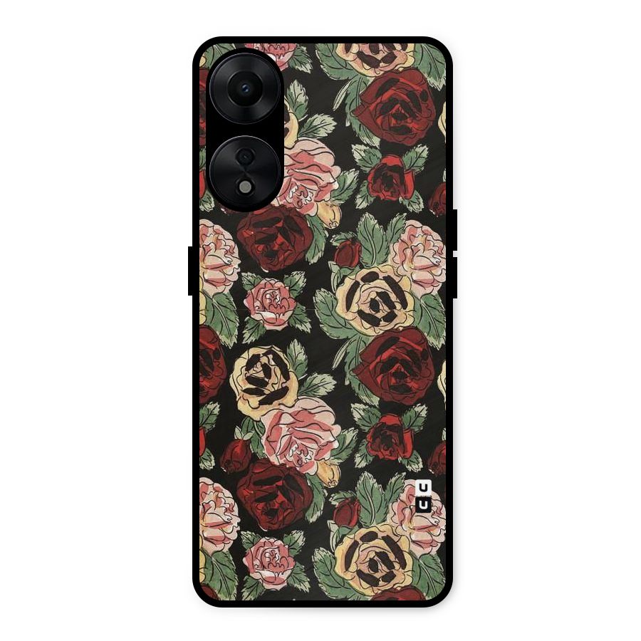 Dark Pastel Flowers Metal Back Case for Oppo A78 5G