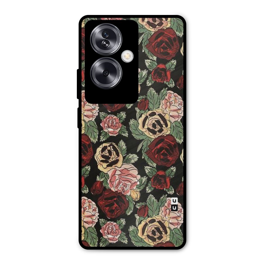 Dark Pastel Flowers Metal Back Case for Oppo A79 5G