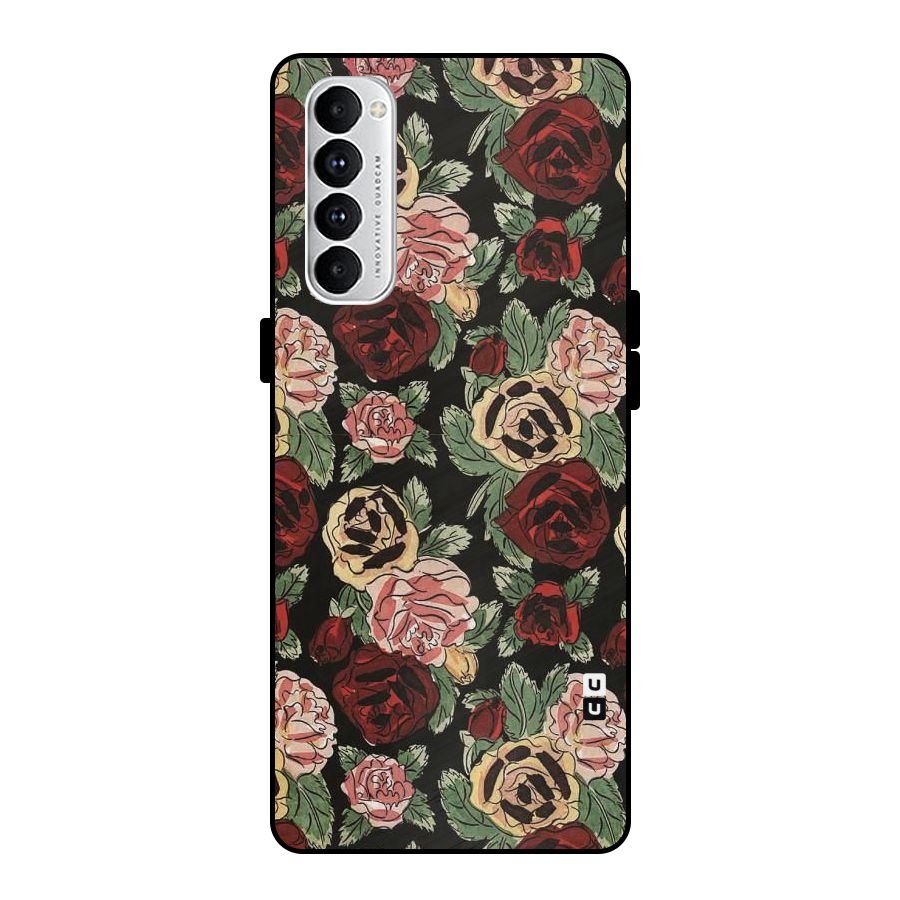 Dark Pastel Flowers Metal Back Case for Oppo Reno4 Pro