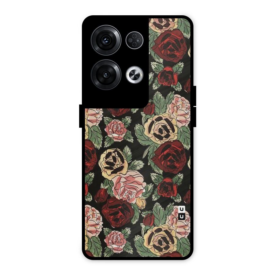 Dark Pastel Flowers Metal Back Case for Oppo Reno8 Pro 5G
