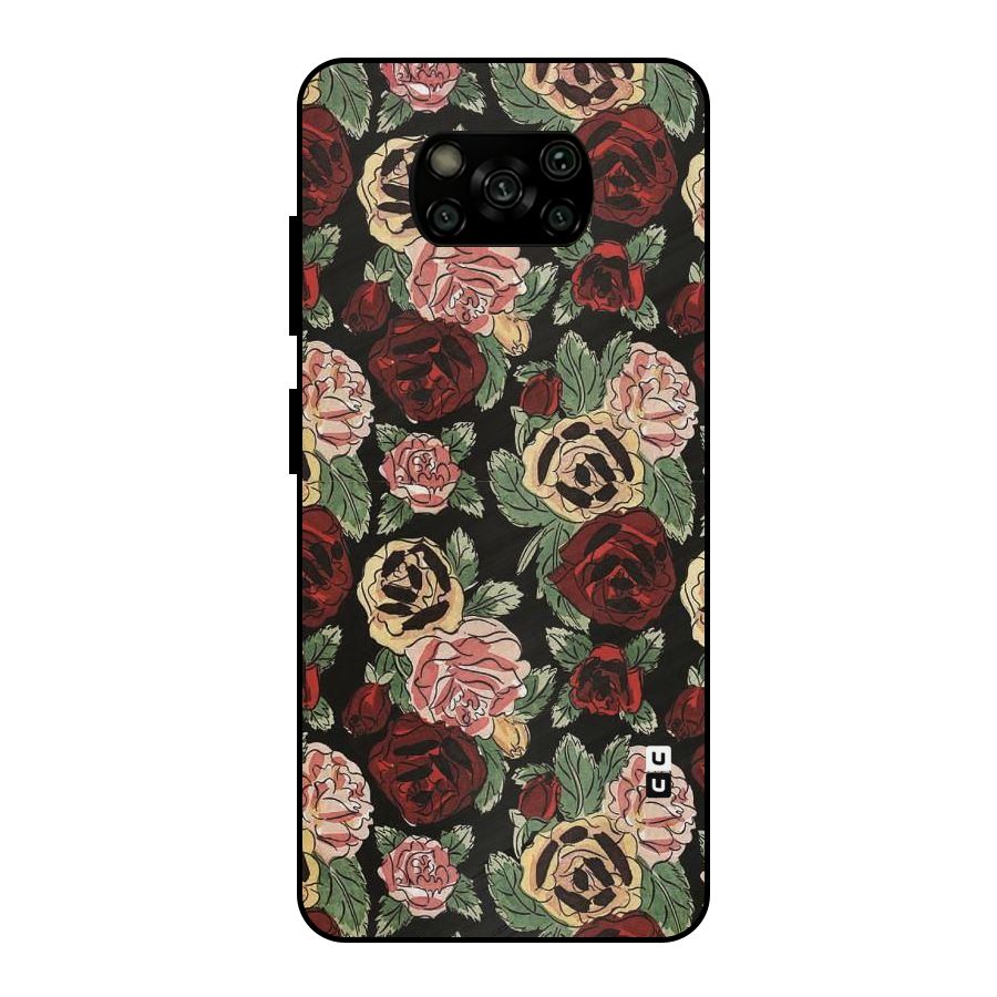Dark Pastel Flowers Metal Back Case for Poco X3