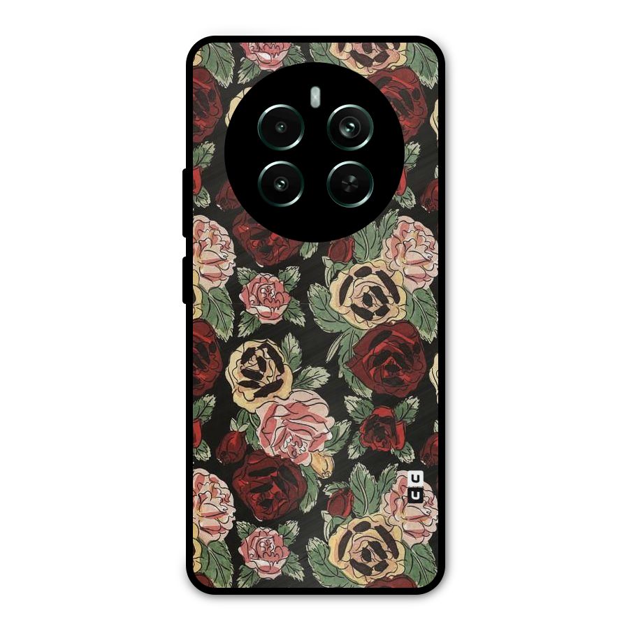Dark Pastel Flowers Metal Back Case for Realme 12 Pro Plus