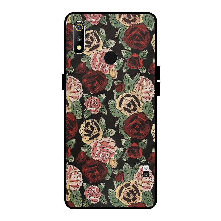 Dark Pastel Flowers Metal Back Case for Realme 3i