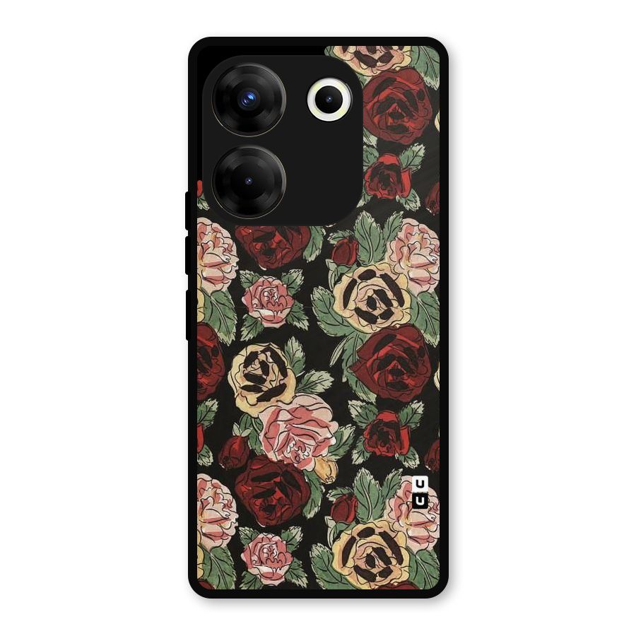 Dark Pastel Flowers Metal Back Case for Tecno Camon 20