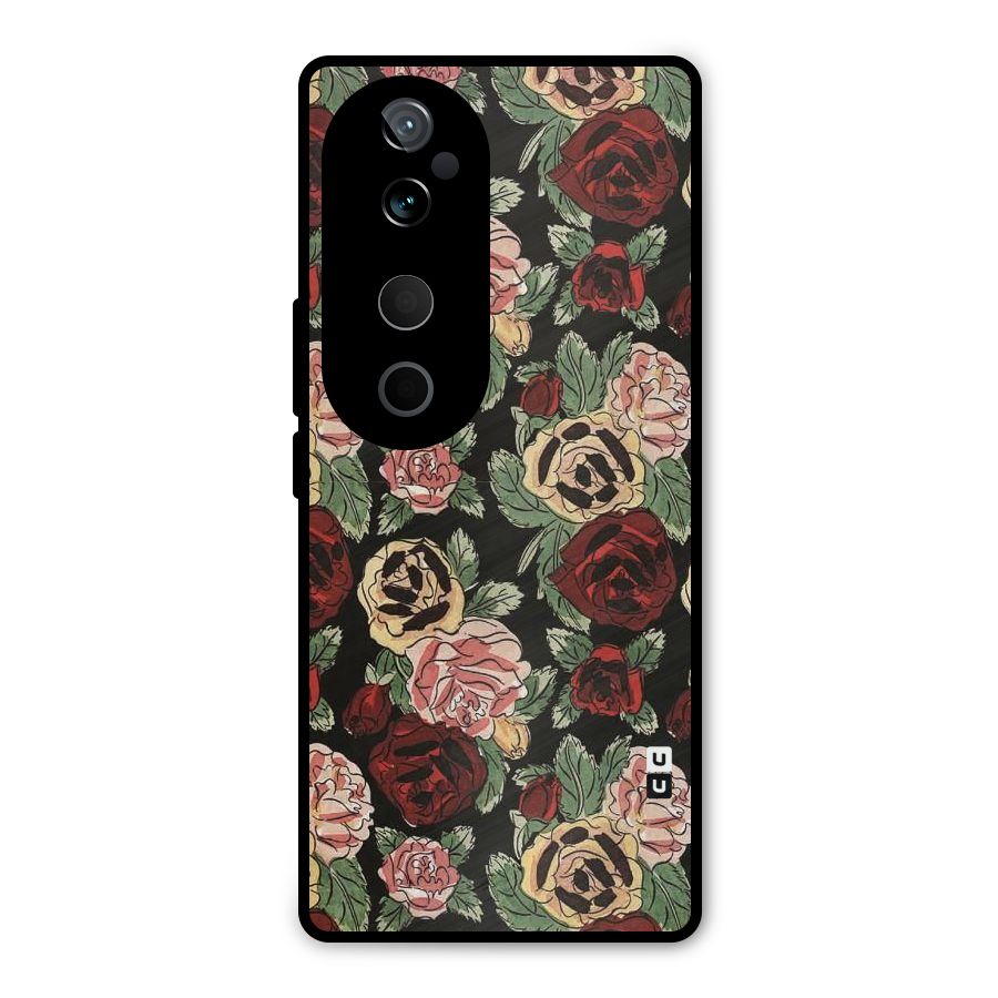 Dark Pastel Flowers Metal Back Case for Vivo T3 Ultra