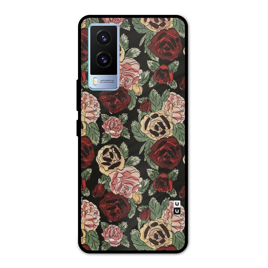 Dark Pastel Flowers Metal Back Case for Vivo V21e 5G