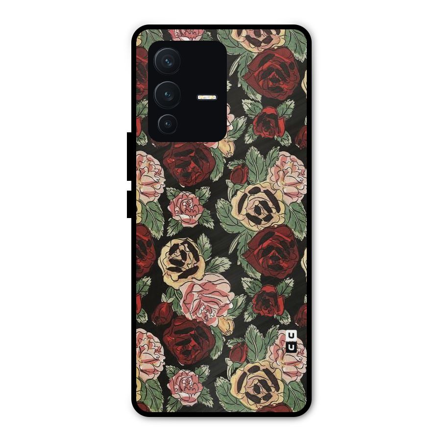 Dark Pastel Flowers Metal Back Case for Vivo V23 Pro
