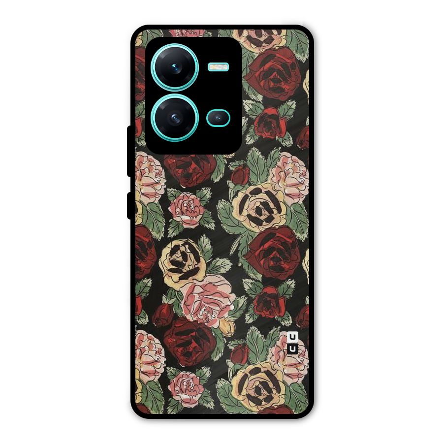 Dark Pastel Flowers Metal Back Case for Vivo V25