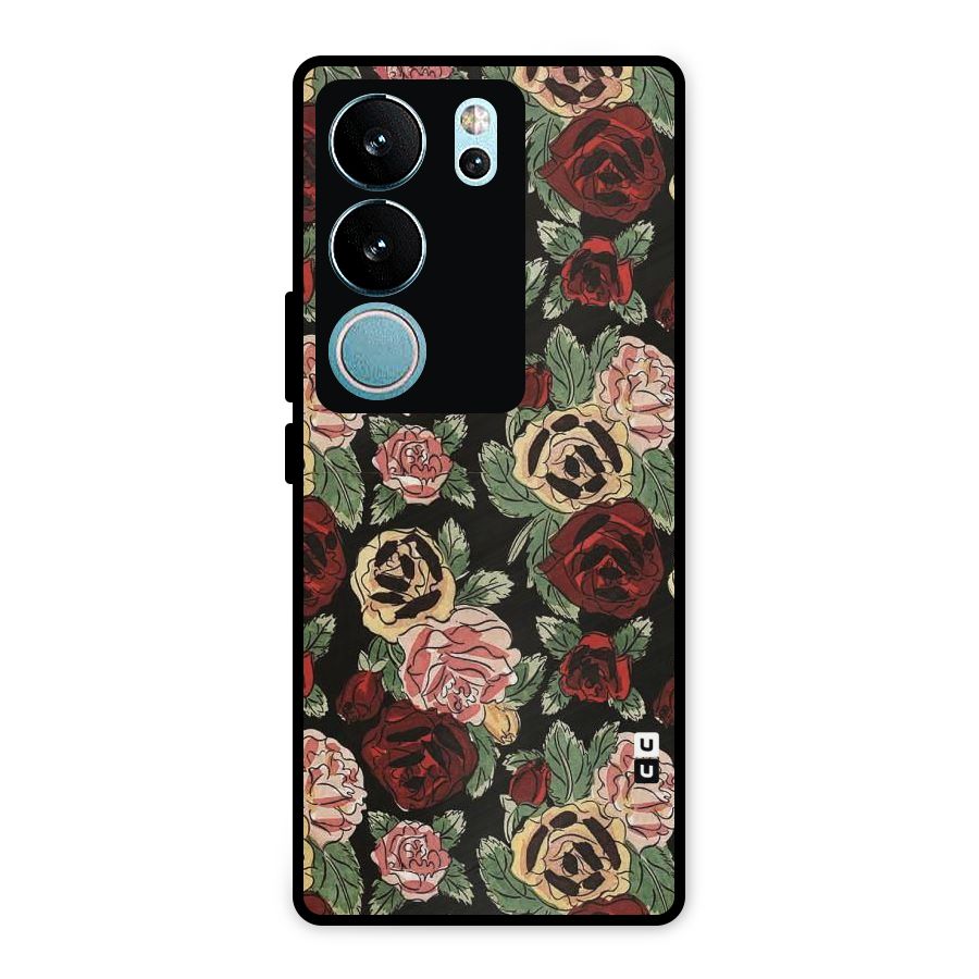 Dark Pastel Flowers Metal Back Case for Vivo V29