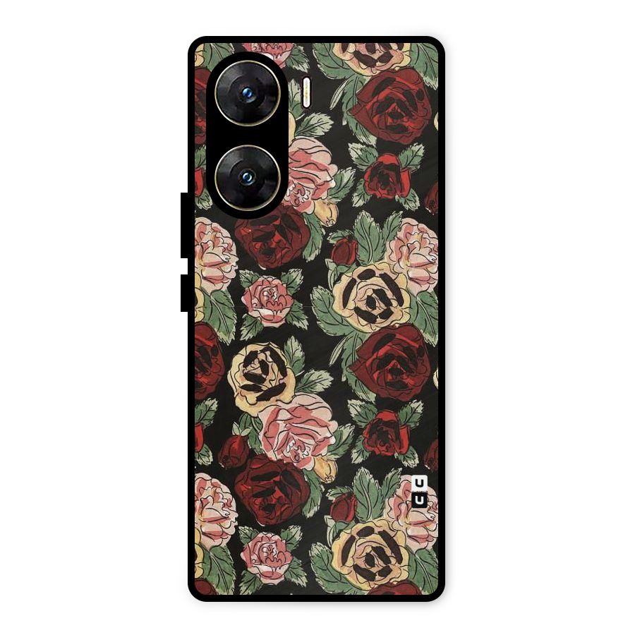 Dark Pastel Flowers Metal Back Case for Vivo V29e