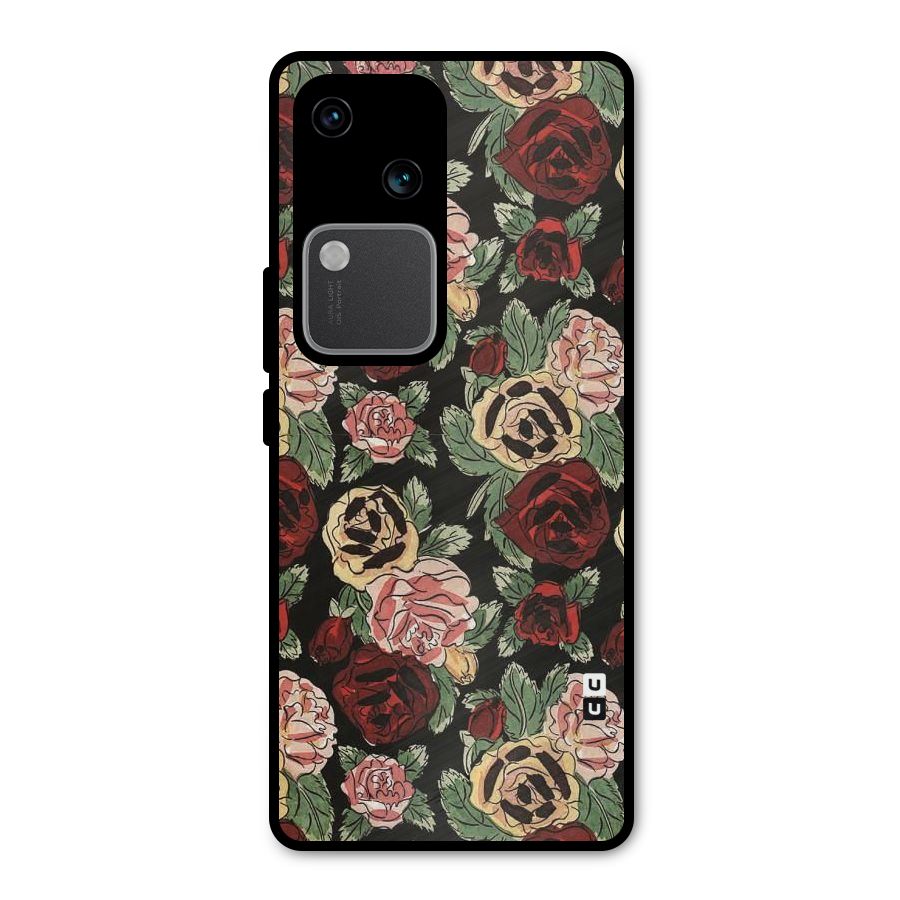 Dark Pastel Flowers Metal Back Case for Vivo V30 Pro