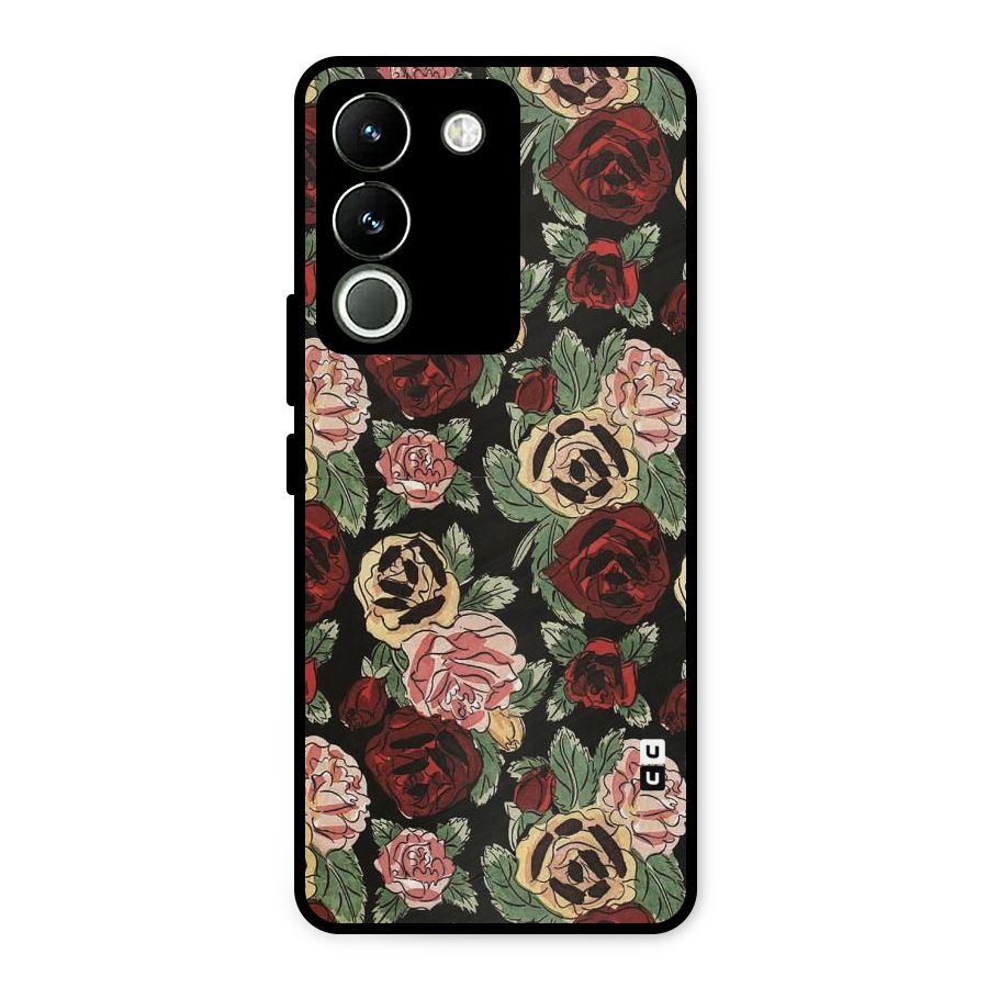 Dark Pastel Flowers Metal Back Case for Vivo Y200