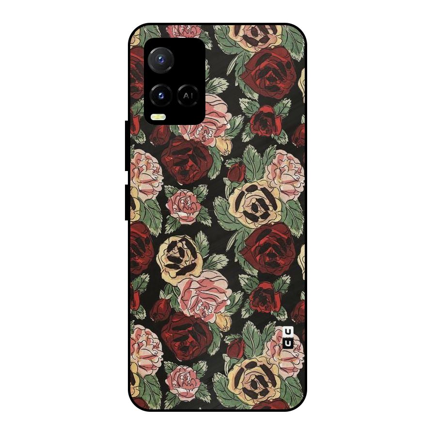 Dark Pastel Flowers Metal Back Case for Vivo Y21A