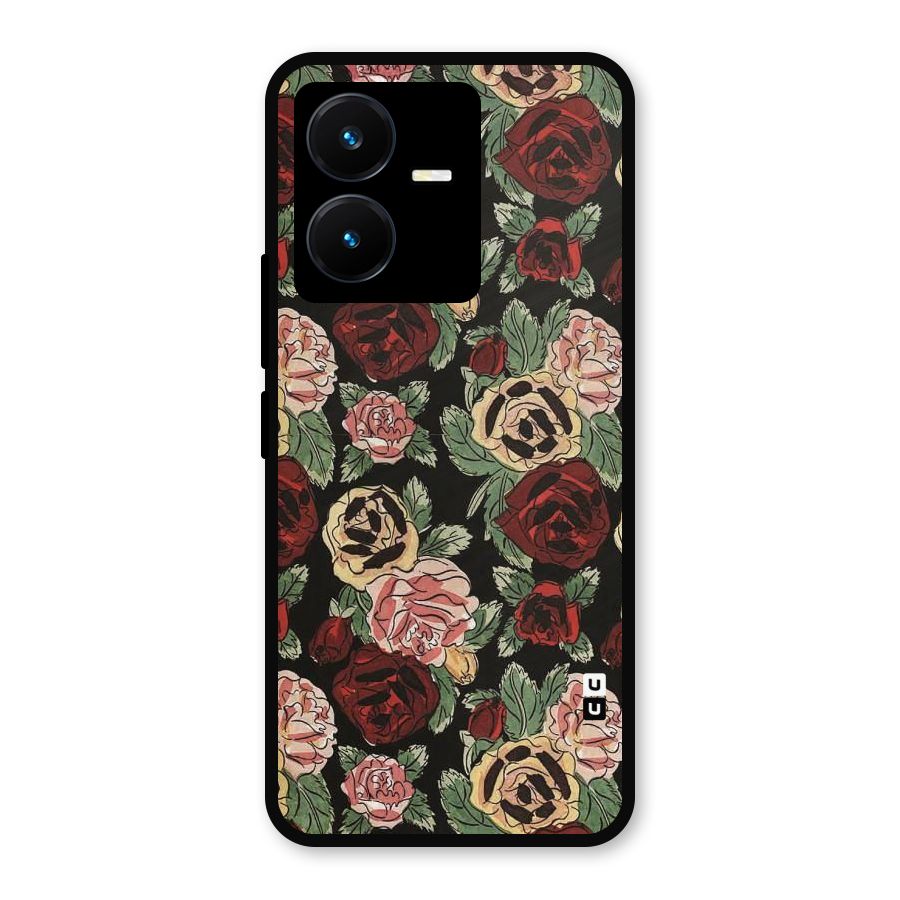 Dark Pastel Flowers Metal Back Case for Vivo Y22