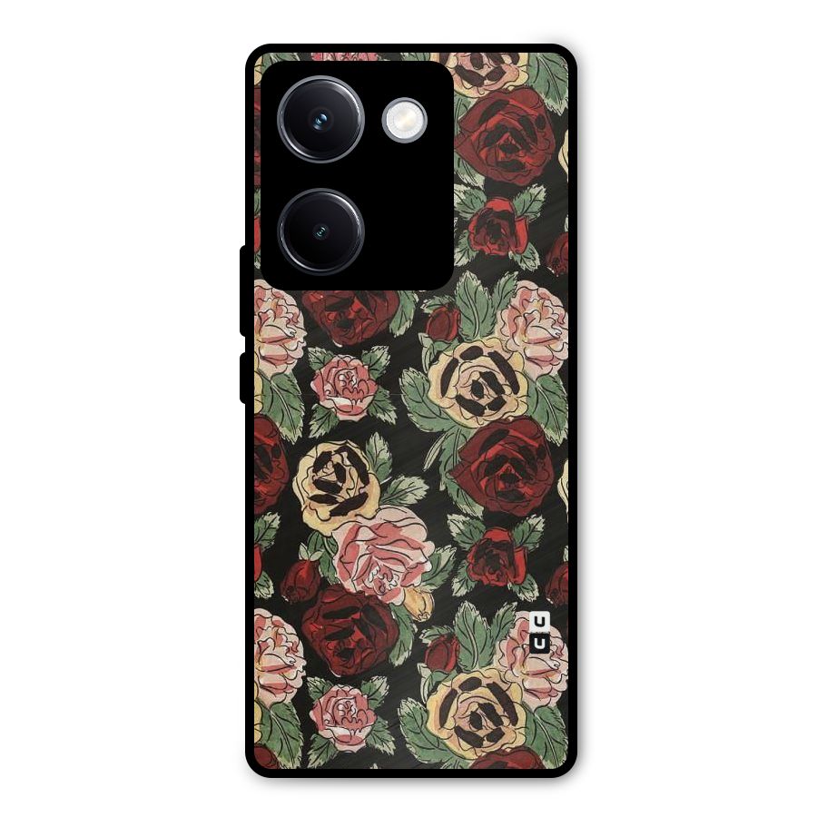 Dark Pastel Flowers Metal Back Case for Vivo Y300 Plus