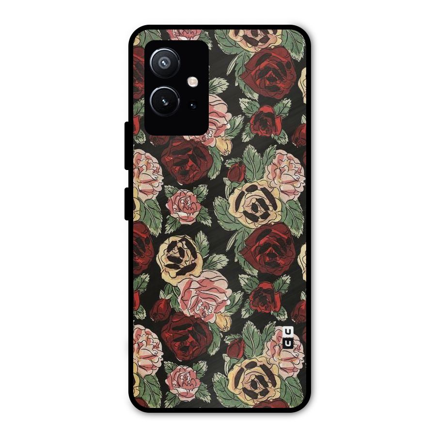 Dark Pastel Flowers Metal Back Case for Vivo Y75 5G