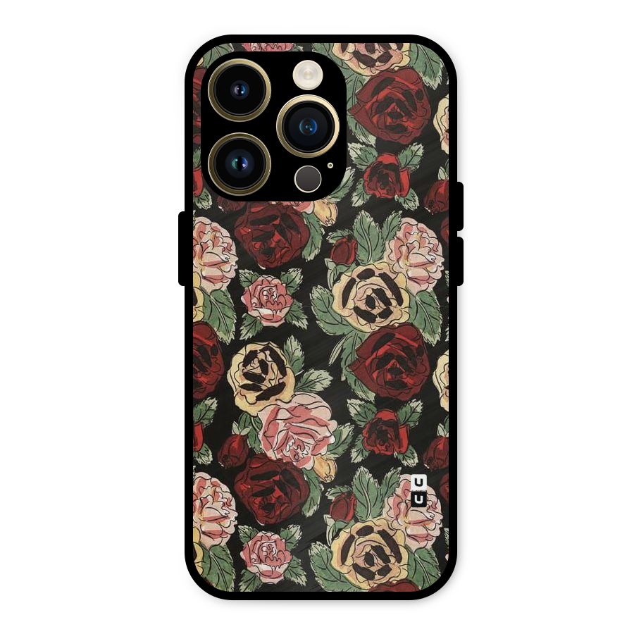 Dark Pastel Flowers Metal Back Case for iPhone 14 Pro