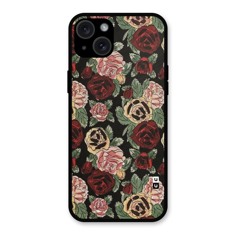 Dark Pastel Flowers Metal Back Case for iPhone 15 Plus