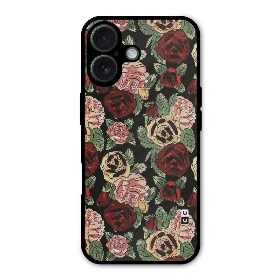 Dark Pastel Flowers Metal Back Case for iPhone 16