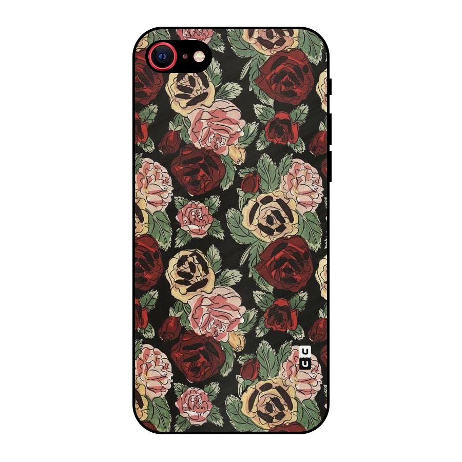 Dark Pastel Flowers Metal Back Case for iPhone 7