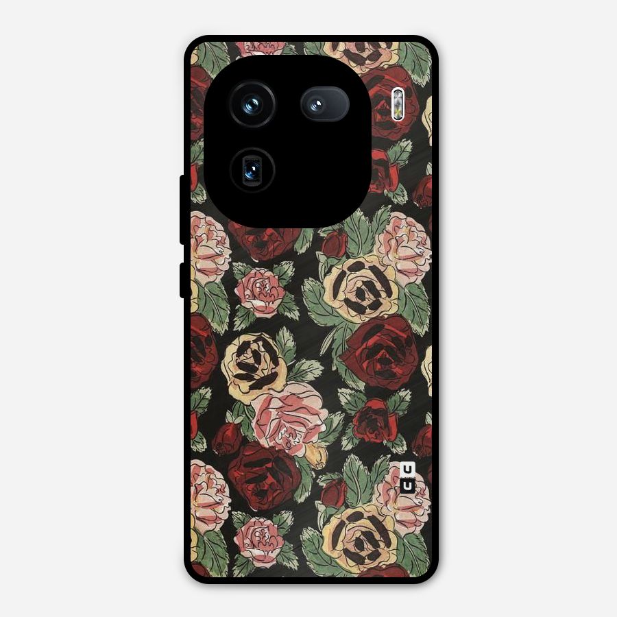 Dark Pastel Flowers Metal Back Case for iQOO 12