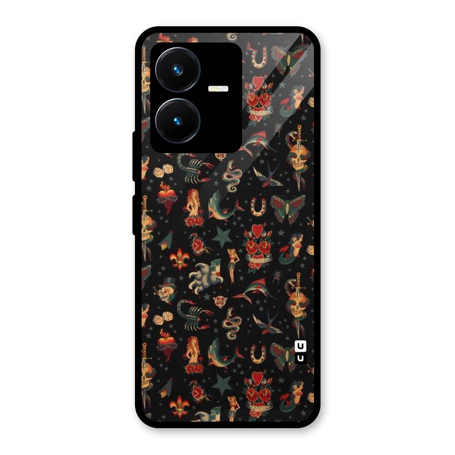 Dark Pattern Glass Back Case for Vivo Y22s