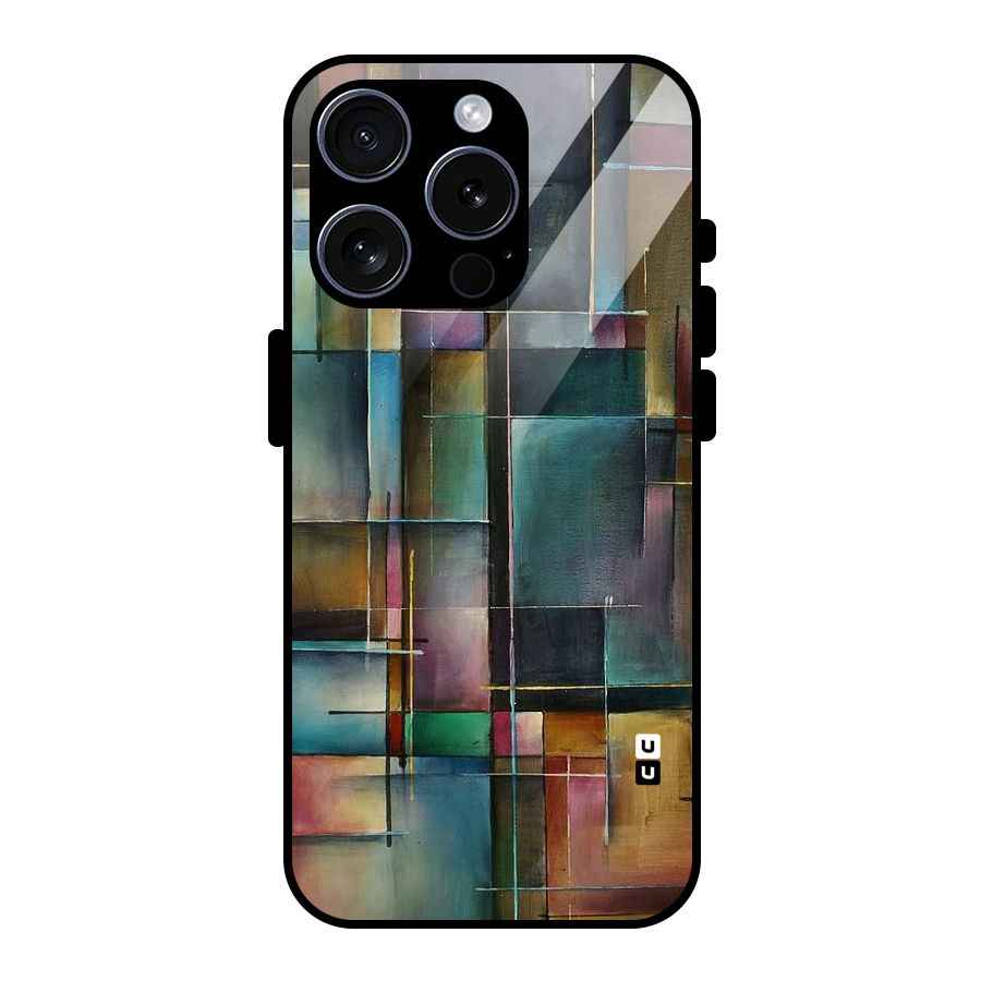 Dark Square Shapes Glass Back Case for iPhone 15 Pro